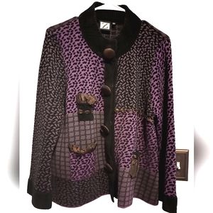 Vintage 100% Wool Beautiful Buttons Cropped Purple Cardigan Women's Size M